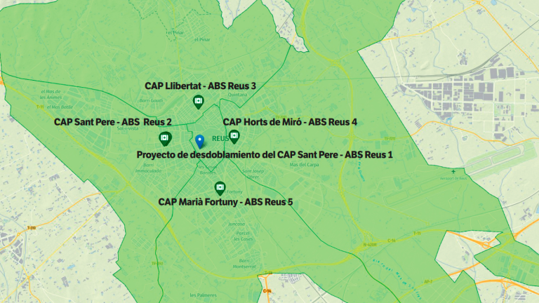 El mapa de los Centros de Atención Primaria y las Áreas Básicas de Salud de Reus. Fuente: Ajuntament de Reus