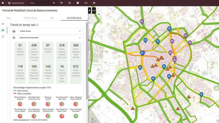 El mapa del trànsit al Geoportal. foto: ajuntament de reus