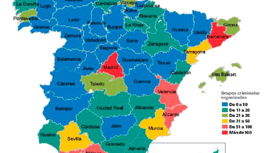 El mapa del crimen organizado en Espa&ntilde;a. Fuente: DT