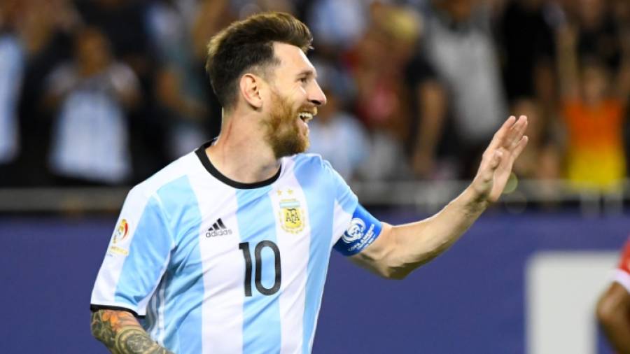Leo Messi, celebrando un gol durante un partido con Argentina